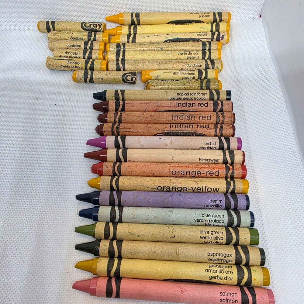 Lot Retired/Discontinued Crayola Crayons:Dandelion, Orange-Red, Indian Red &more